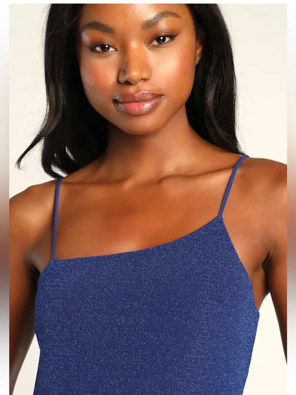 NWT Lulus Take Me Anywhere Cobalt Sparkly Asymmetrical Bodycon Mini Dress